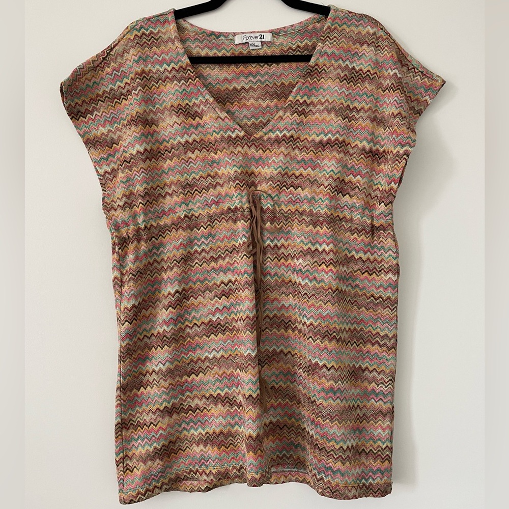 Forever 21 Chevron/Zigzag Pattern Multicolor Top - Tie Cinch - Size M